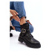 Black Gennee Worker leather ankle boots with chain