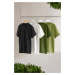 Trendyol Black-Khaki-Light Green-Ecru Slim/Slim Cut 4-Piece Basic 100% Cotton T-Shirt