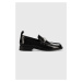 Kožené mokasíny Karl Lagerfeld MOKASSINO II dámske, čierna farba, na plochom podpätku, KL41336