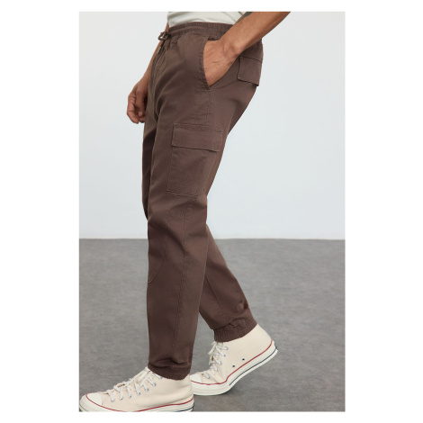 Trendyol Khaki Jogger Fit Stitched Detailed Waist Tie Woven Gabardine Trousers