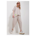 Trend Alaçatı Stili Women's Beige Crew Neck Asymmetric Cut Coated Blouse And Pants Suit