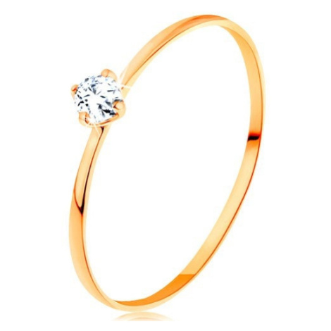 Prsteň zo žltého 14K zlata - tenké ramená, okrúhly diamant čírej farby - Veľkosť: 62 mm
