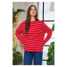 Trendyol Red Striped Oversize/Wide Cut Crew Neck Thin Knitted Sweatshirt