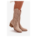 Openwork Women's Ankle Boots Cowgirls Heeled Beige Iceda