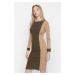 Trendyol Camel Color Block Ribbed Knitted Bodycon Knit Dress with Snap fastener