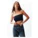 Trendyol Navy Blue Strapless Collar Super Crop Knitted Blouse