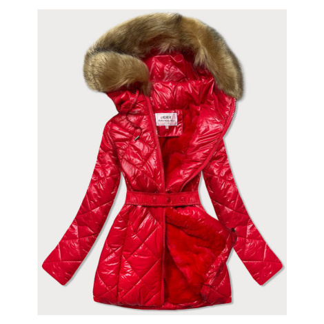 Lesklá červená zimná bunda s machovitým kožúškom (W756) MHM