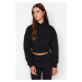 Trendyol Black Thick Fleece Inner Hoodie. Relaxed-Cut Crop Basic Knitted Sweatshirt