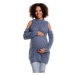 Modrý huňatý sveter s odhalenými ramenami pre tehotné