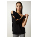 Happiness İstanbul Women's Black Window Detail Single Sleeve Knitwear Sweater