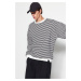 Trendyol Black Oversize/Wide Cut Striped Fleece Inside/Warm Sweatshirt