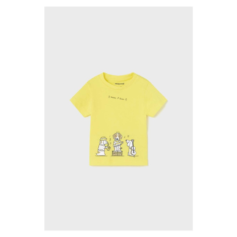 Detské bavlnené tričko Mayoral žltá farba, s potlačou