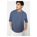 Trendyol Indigo Oversize/Wide Cut Textured Waffle Short Sleeve T-Shirt