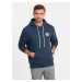 Ombre Men&#039;s kangaroo sweatshirt with hood and college style patch - navy blue