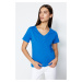 Trendyol Saks 100% Cotton Basic V-Neck Knitted T-Shirt