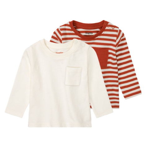 lupilu® Chlapčenské tričko s dlhým rukávom pre bábätká BIO, 2 kusy (pruhy/červená/biela )