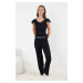 Trendyol Black 100% Cotton Baby Overlock and Printed Elastic Detailed Ribbed Knitted Pajama Set