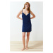 Trendyol Navy Blue Rope Strap Viscose Knitted Nightdress