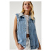 Happiness İstanbul Women's Light Blue Hooded Boyfriend Denim Vest