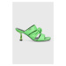 Kožené šľapky Karl Lagerfeld PANACHE dámske, zelená farba, na vysokom podpätku, KL30126
