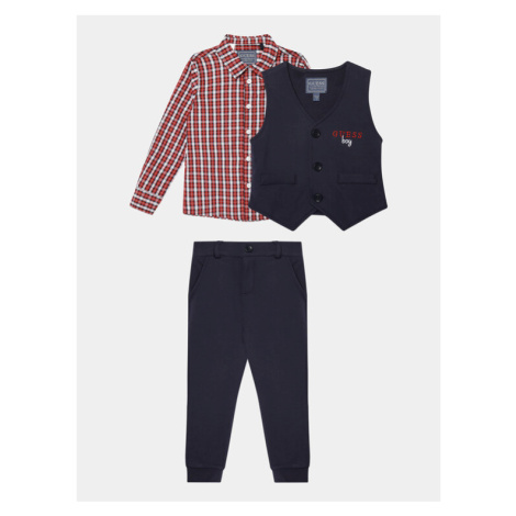 Guess Set košeľa, vesta a textilné nohavice N3BG02 KAE30 Tmavomodrá Regular Fit
