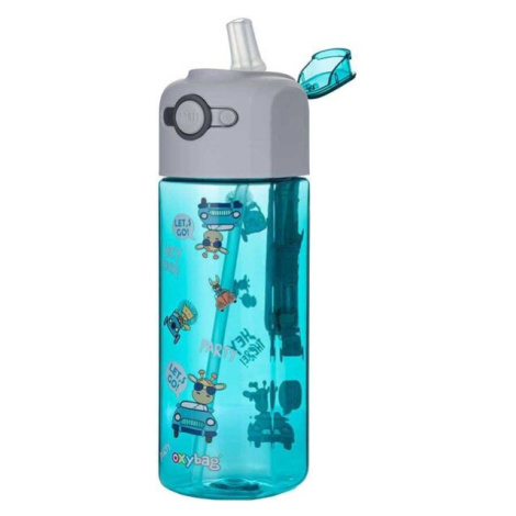 Oxybag ANIMAL Detská plastová fľaša na pitie, tyrkysová, veľkosť