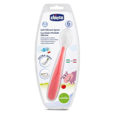 CHICCO Lyžička silikónová Soft červená 6m+