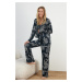 Trendyol Anthracite Tiger Patterned Viscose Woven Pajamas Set