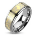 Tungstenový prsteň s pruhom zlatej farby a zebrovým motívom - Veľkosť: 70 mm