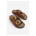 Marjin Women's Genuine Leather Daily Slippers Double-Stripes Slippers with Eva Sole Poly Tan.