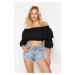 Trendyol Black Crop Woven Flounce Blouse