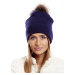 Dark blue cap with fur pompom