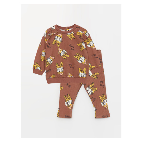 LC Waikiki Crew Neck Daisy Duck Printed Long Sleeve Baby Girl Sweatshirt and Leggings Set 2-Set