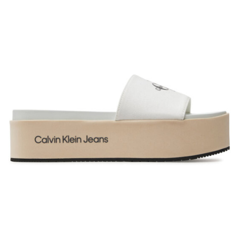 Calvin Klein Jeans Šľapky Flatform Sandal Met YW0YW01036 Écru