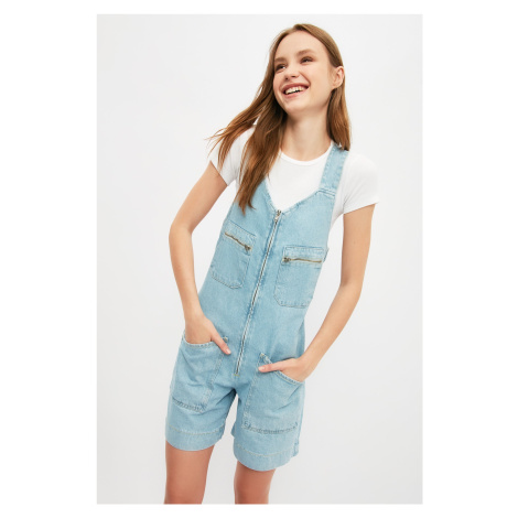 Trendyol Blue Pocket Detailed Zipper Denim Overalls