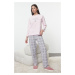 Trendyol Powder Plaid Slogan and Heart Embroidered Polar Fleece Knitted Pajama Set