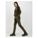 Khaki women's velor set with zipper sweatshirt