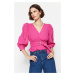 Trendyol Fuchsia Belted Double Breasted Woven Blouse
