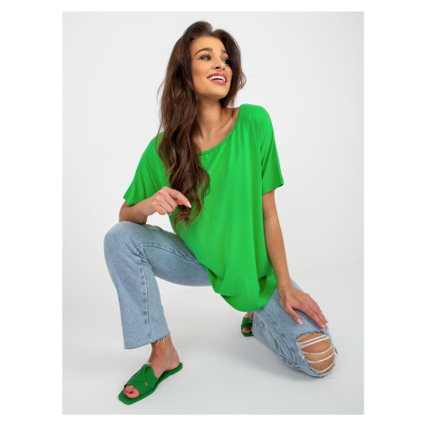 Basic green oversize blouse with short sleeves