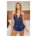 Trendyol Navy Blue Satin Lace Detailed Rope Strap Fancy Nightdress