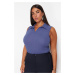 Trendyol Curve Blue Fitted Polo Neck Stretchy Knitted Blouse