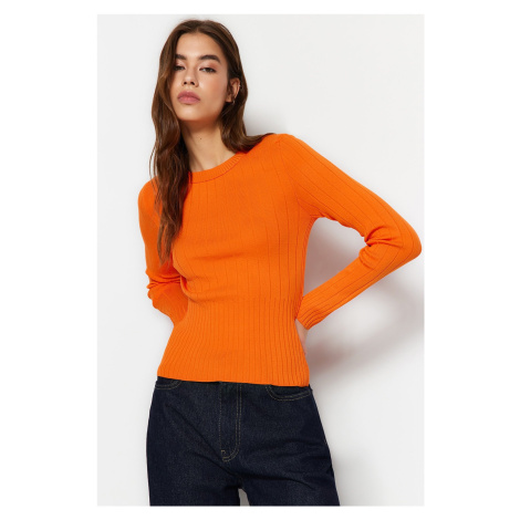 Trendyol Orange Basic Crew Neck Pletený sveter