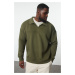 Trendyol Khaki Large Size Oversize/Wide Cut Sweatshirt with Stitching Detail