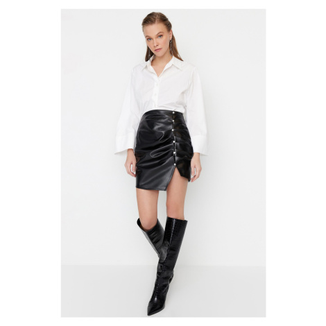 Trendyol Black Stone Detailed Leather Skirt