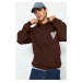 Trendyol Brown Hooded Oversize/Wide Cut College Printed Cotton Fleece Sweatshirt