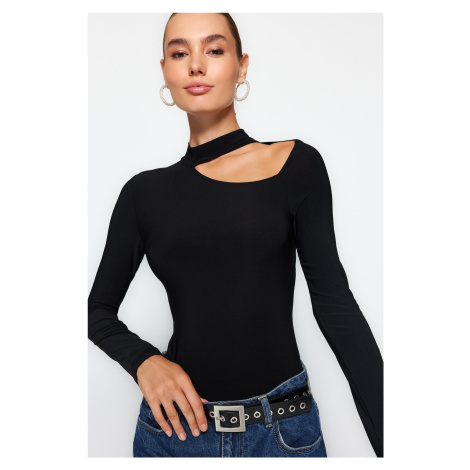 Trendyol Black Cut Out Detail Choker Neck Fitted/Situated Flexible Snaps Knitted Body