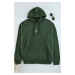 Trendyol Khaki Regular/Normal Cut Hooded Polar Fleece Inside Wolf Embroidered Sweatshirt