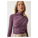 Happiness İstanbul Women's Lilac Gathered Detailed High Neck Sandy Blouse