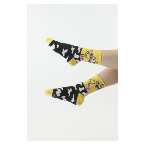 Veselé ponožky Cow and chicken žlté Moraj
