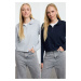 Trendyol Navy Blue-Grey 2 Pack Thessaloniki Regular/Normal Pattern Zipper Collar Knitted Sweatsh